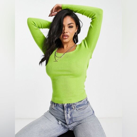 ASOS DESIGN sweater with cut out ruched back detail in lime green Size 4 - Picture 10 of 10